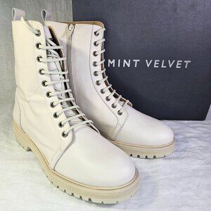 NWT! Mint Velvet Myra Leather Combat Lace Up Biker Boots EU40 US9 Neutral